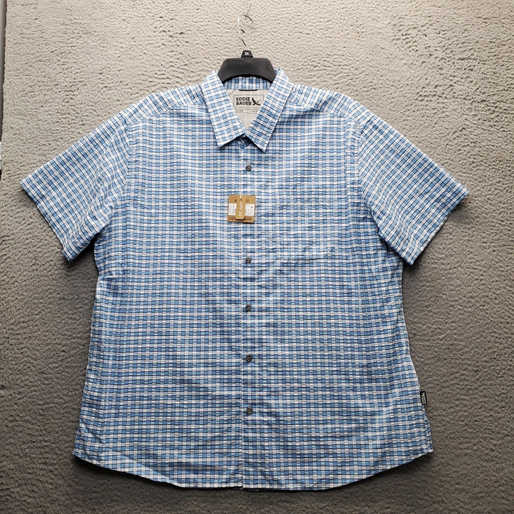 Eddie Bauer Pack It 2.0 Seersucker Shirt Mens XXL Multi Check Button-Up UPF 30